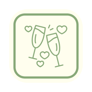 champaign glasses clinking with heart bubbles on a trail map square sign