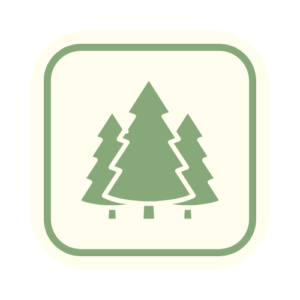three pine trees on a trail map square sign